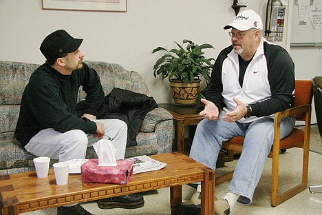 &lt;p&gt;Tony Bartolo, left, visits with volunteer Brian Burkhalter of Lake City Community Church on Saturday at the Fresh Start drop-in center in Coeur d'Alene. Every year, thousands of homeless receive hot meals, take showers and wash laundry at the center.&lt;/p&gt;