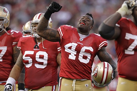 &lt;p&gt;San Francisco tight end Delanie Walker (46) celebrates after the 49ers' 27-20 win over the New York Giants Sunday in San Francisco.&lt;/p&gt;