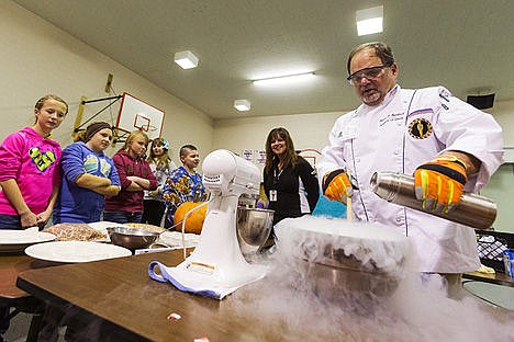&lt;p&gt;Chef Lombardi pours liquid nitrogen into a bowl of coffee flavored cream as student learn one way to make ice cream.&lt;/p&gt;