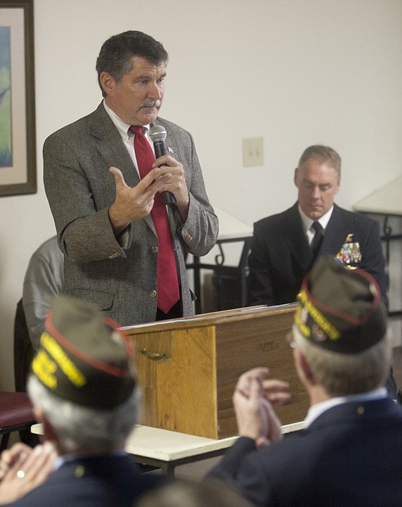 &lt;p&gt;Rep. Denny Rehberg, R-Mont., talks about defending the World War
II-era statue of Jesus Christ on Big Mountain at the Whitefish VFW
Post 276 Thursday afternoon. Next to Rehberg is state Sen. Ryan
Zinke, R-Whitefish.&lt;/p&gt;