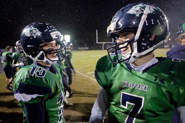 &lt;p&gt;Glacier defensive back Adam Cebulla (15) and quarterback Taylor
Hulslander (7) joke on the sideline during Glacier's playoff
victory over Billings Senior last Friday night at Legends
Stadium.&lt;/p&gt;