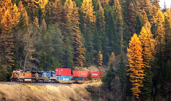 &lt;p&gt;A Burlington Northern Santa Fe train makes it's way north of
Whitefish on Wednesday morning.&lt;/p&gt;