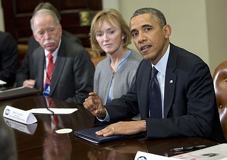 &lt;p&gt;President Barack Obama makes a statement in the Roosevelt Room of the White House in Washington, Friday, Nov. 15, 2013, before the start of a meeting with representatives of health insurance companies. From left are, Senior Adviser, Health and Human Services Office of Health Reform Michael Hash, Marilyn Tavenner, head of the Centers for Medicare and Medicaid Services and the president.&lt;/p&gt;