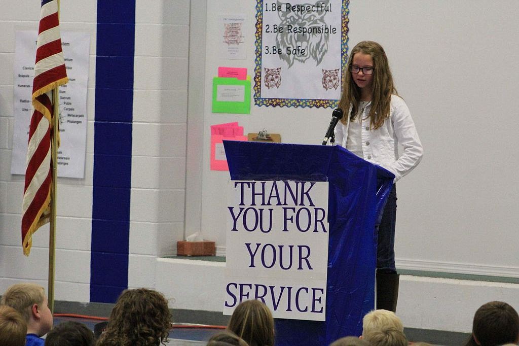 Sixth grader, Payton Milender was the emcee for an appreciation day honoring local veterans on Friday, Nov. 11 in Superior.