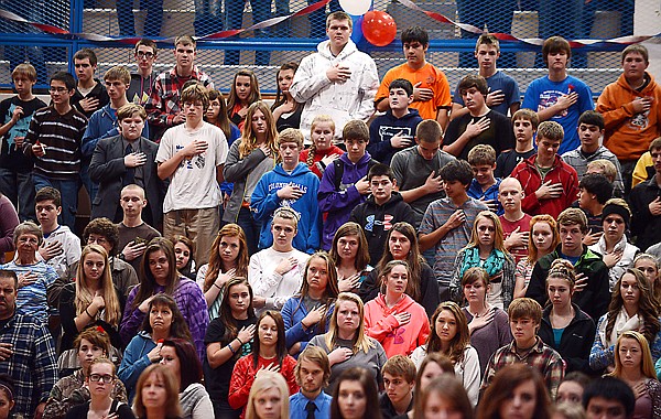 &lt;p&gt;Students, staff and visitors stand for the playing of the national anthem at the Veterans Day program at Columbia Falls High School Monday, Nov. 11. (Brenda Ahearn/Daily Inter Lake)&lt;/p&gt;