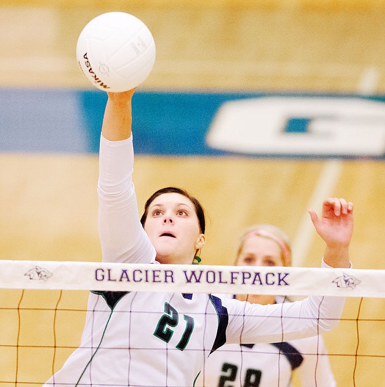 &lt;p&gt;Glacier High School&#146;s Cassi Hashley (21) goes up for a kill at the net during Glacier&#146;s home victory over Missoula Big Sky on Oct. 3. Hannah Atlee (28) looks on.&lt;/p&gt;