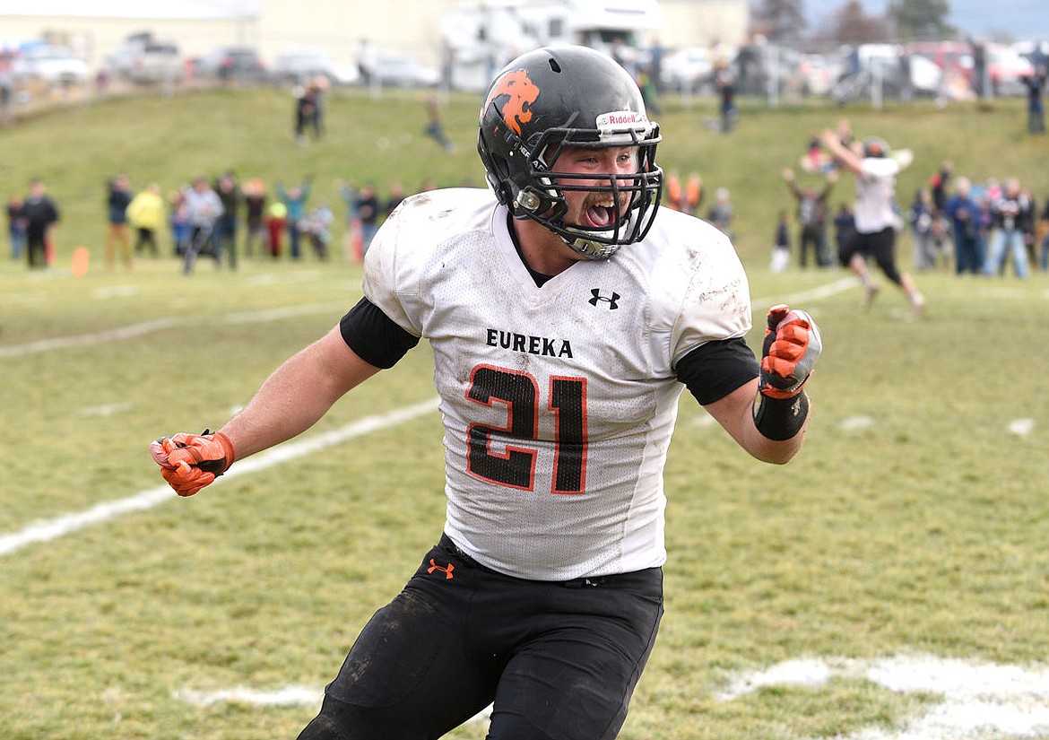 &lt;p&gt;Eureka running back Matthew Anderson celebrates after a game-winning Hail Mary that gave the Lions a 31-28 victory over Missoula Loyola in the Class B Championship on Saturday. (Aaric Bryan/Daily Inter Lake)&lt;/p&gt;