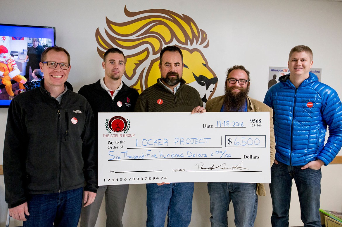 &lt;p&gt;The Coeur Group donated $6,500 to the Locker Project at Borah Elementary School on Friday. Pictured from left: Coeur Group members Matt Anderson, Matt Hague, Dustin Ainsworth, Borah Elementary School counselor Adam Foote and Coeur Group member Bobby Myers.&lt;/p&gt;