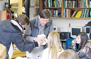 &lt;p&gt;Advanced biology teacher Gene Reckin, second from left, holding a female grizzly bear skull explains how to age the animal. Johnny Davidson, left, India Croucher center, (white sweater) and Lily Feeback right (camo jacket).&lt;/p&gt;