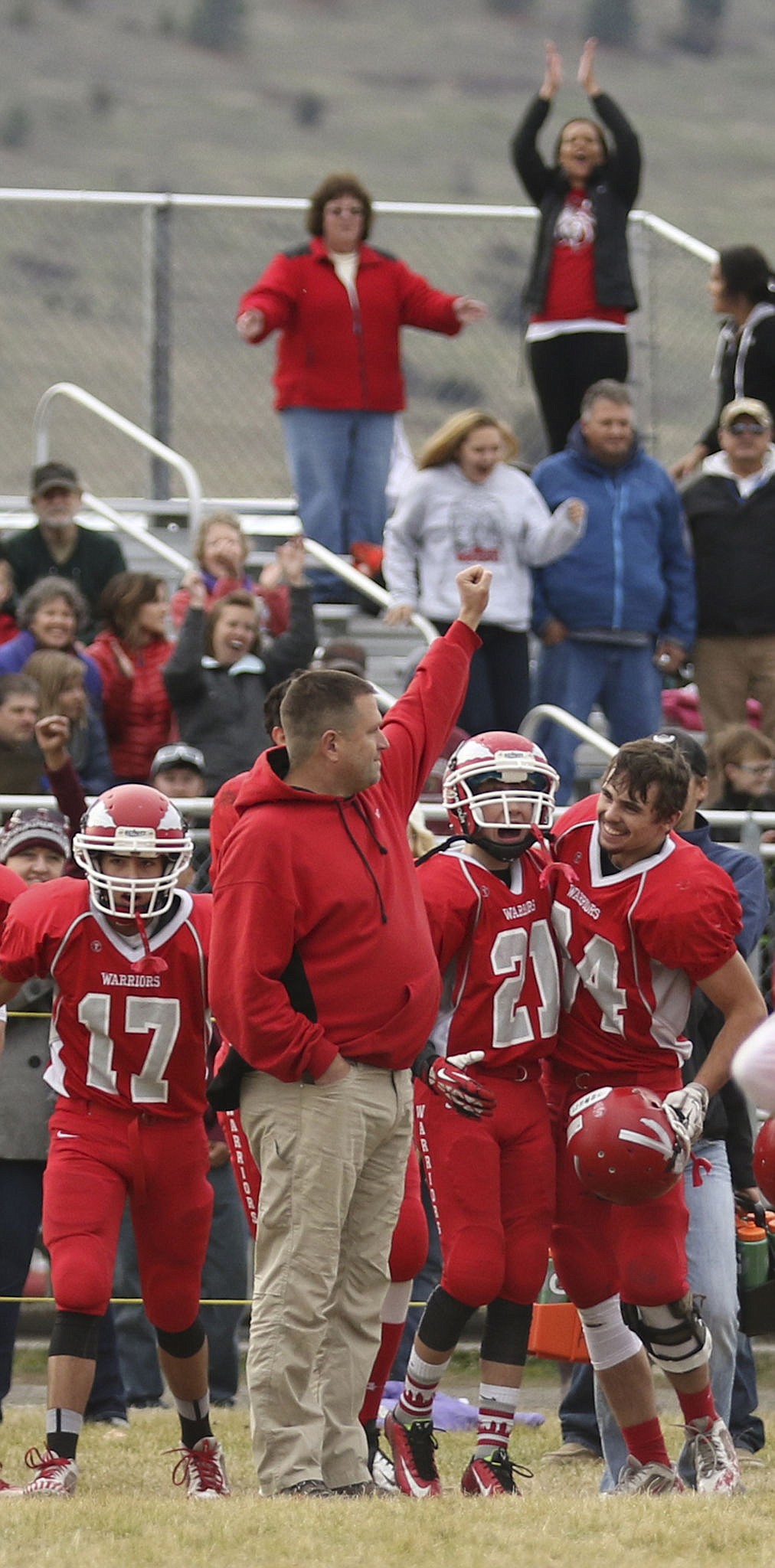 &lt;p&gt;Arlee&#146;s head coach, Todd Yocum, celebrates after the Warriors' win over Twin Bridges on Saturday.&lt;/p&gt;