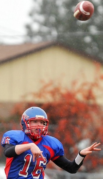 Bigfork Quarterback Christian Ker makes a pass down the field.