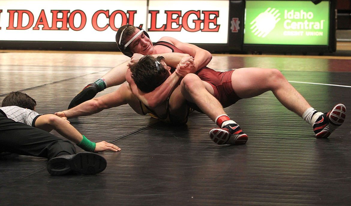 &lt;p&gt;BETHANY BLITZ/Press&lt;/p&gt;&lt;p&gt;North Idaho College freshman Jeremy &quot;Boony&quot; Merryweather pins Montana State-Northern's Dace Fisher in the 197-pound match on Saturday. NIC won the dual 25-19.&lt;/p&gt;