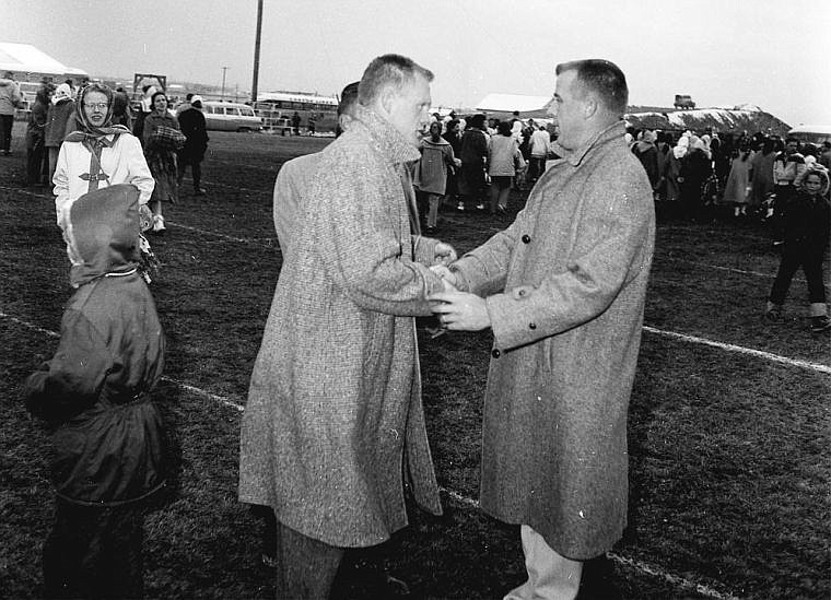 &lt;p&gt;&lt;strong&gt;COACH JIM SWEENEY&lt;/strong&gt;&#160;of Flathead, left, is congratulated in the middle of the field &#160;by Helena coach Norvel Hanson following the Braves' victory in the 1958 AA title game. Reprints of this and other 1958 game shots are available at&#160;http://tinyurl.com/1958Braves&#160;(Inter Lake file photo by Jim Harmon)&lt;/p&gt;