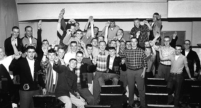 &lt;p class=&quot;p1&quot;&gt;&lt;strong&gt;PLAYERS AND COACHES&lt;/strong&gt; from Flathead&#146;s 1958 state title winning football team pose in the locker room with their gold champion pins. Reprints of this and other 1958 game shots are available at&#160;http://tinyurl.com/1958Braves&#160;(Inter Lake file photo by Jim Harmon)&lt;/p&gt;