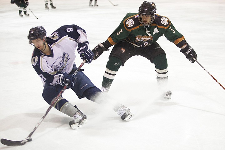 &lt;p&gt;Glacier forward Danny Roe (3) challenges Yellowstone's Josh
Little (8) during the Glacier Nationals' loss to the Yellowstone
Quake Friday night at the Stumptown Ice Den.&lt;/p&gt;