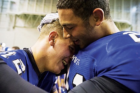 &lt;p&gt;Gunnar Amos, left, and Chase Blakely celebrate after winning the state 5A football championship.&lt;/p&gt;