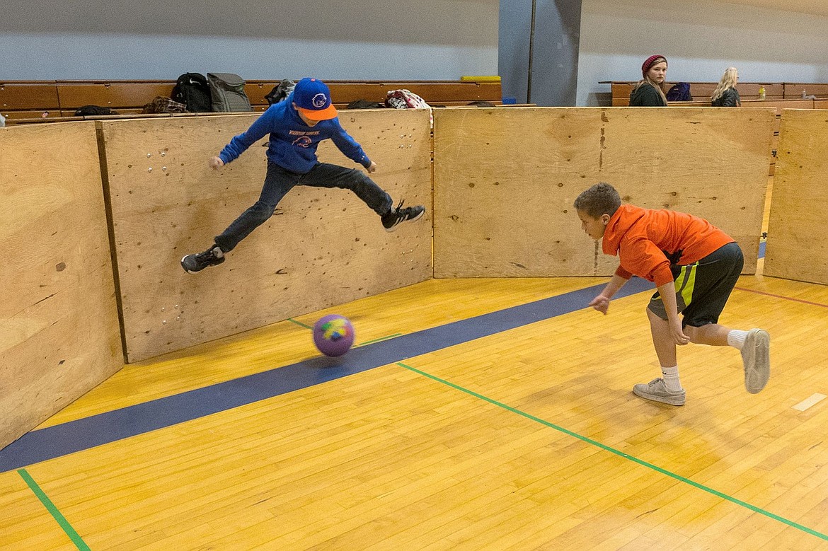 &lt;p&gt;Samuel Barnett, a sixth-grader, leaps into the air to dodge a ball hit by AJ Milne, a seventh-grader, during a game of &#147;gaga ball.&#148;&lt;/p&gt;