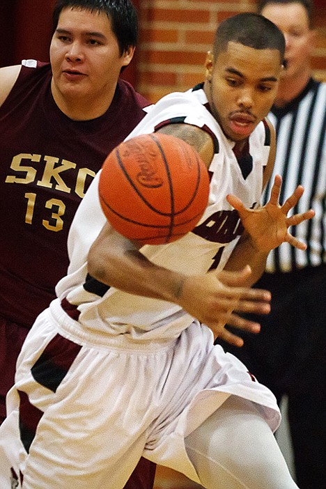 <p>Jordan McCloud, forward for NIC, reaches for possession after breaking up a Salish Kootenai pass in the second half.</p>