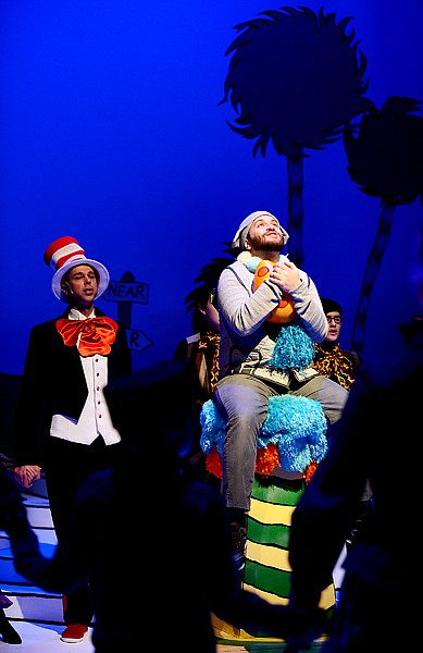 <p>Matt Ford as the Cat in the Hat, left, and Christoph Lawton, as Horton, take part in the dress rehearsal of "Seussical the Musical" Nov. 27 at the O'Shaughnessy Center.</p>