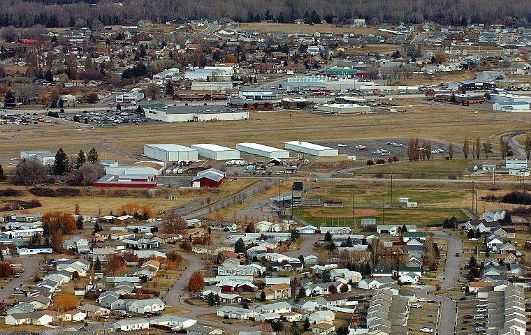 Mixed-use commercial areas along U.S. 93 and residential development on both sides of the highway have grown over the years near Kalispell City Airport.