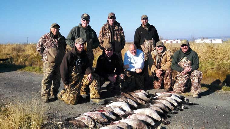 We had a field with over 2000 geese so gathered this handsome group for a memorable hunt.&#160; Pictured here: Mark Graham, the Bill Hosko party, and the Williams party who joined Mike, Levi and the Baltzell twins.