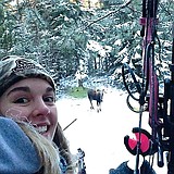 A hunter gets a surprising visit at her tree stand