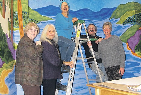 &lt;p&gt;Artist Mary Dee Dodg, center, has been working on the murals for the &quot;Lodge of the Storyteller.&quot; The room will house equipment and edit oral histories for the StoryCatcher Project. Also pictured, from left, are Libary Director Bette Ammon, Artist Barbara Muelle, artist Allen Dodge and Ruth Pratt, Libary Foundation executive director.&lt;/p&gt;