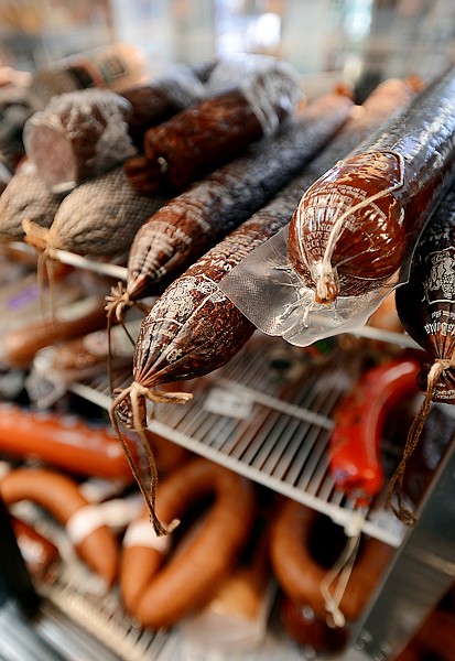 <p>A unique collection of meats on display at the Deli of Europe on Thursday, November 22, in Evergreen.</p>