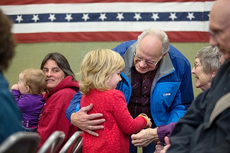 &lt;p&gt;GABE GREEN/Press Navy Veteran, Earnie Pangallo receives a 100-Grand bar from his great niece Marisa McGee, 5, for his service at the Hayden Kinder Center&#146;s Veterans Day assembly Friday morning.&lt;/p&gt;