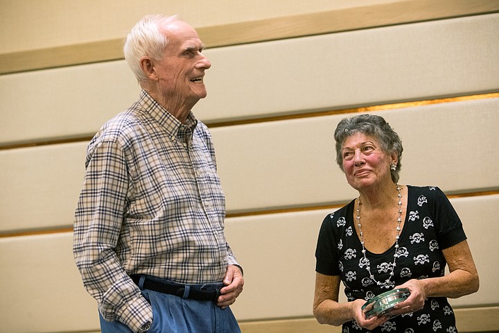 &lt;p&gt;SHAWN GUST/Press Berni Dami shares a moment with Duane Hagadone Tuesday after being awarded for her 45 years as Hagadone&#146;s personal secretary during the company&#146;s After 5 Club luncheon event that recognizes employees of Hagadone Hospitality who serve five years or more.&lt;/p&gt;