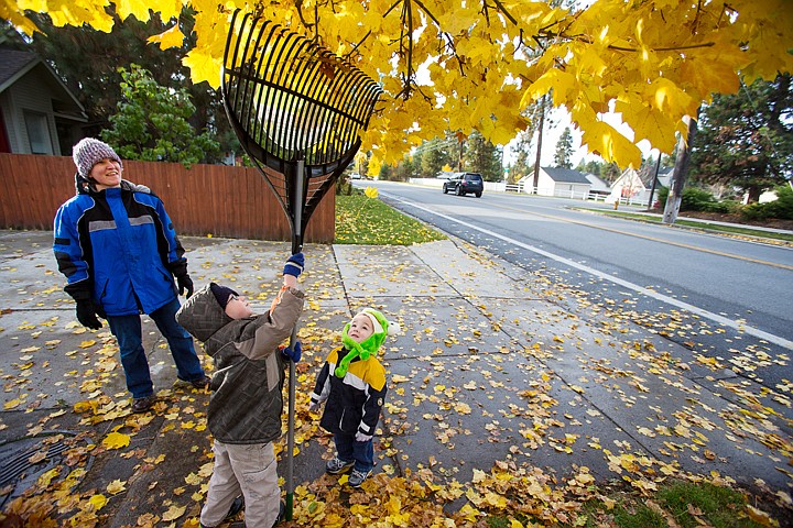 &lt;p&gt;SHAWN GUST/Press While working on a fall cleanup project, Elizabeth Andersen supervises as her son Jerrick, 2, watches his older brother Tejan, 5, pull leaves from a tree with his rake Monday in the family&#146;s Coeur d&#146;Alene yard.&lt;/p&gt;