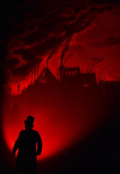 <p>The silhouette of Rob Koelzer as Bill Sykes is thrown in sharp contrast against the background after the murder of Nancy in act two at the dress rehearsal of "Oliver!" on Monday, December 2, in Whitefish. The opens tonight with a sneak performance at 7:30 for S10. The official opening is Friday, December 6. "Oliver!" will run for three weekends. (Brenda Ahearn/Daily Inter Lake)</p>