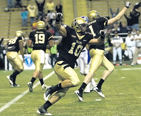 &lt;p&gt;Shiloh Keo (10) and Eric Greenwood (1) of Idaho celebrate in the second half Saturday at the Kibbie Dome in Moscow.&lt;/p&gt;