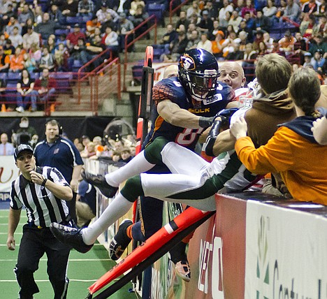 &lt;p&gt;Terrance Moore (8) makes a tackle during a regular season game against the Arizona Rattlers at the Spokane Arena.&lt;/p&gt;