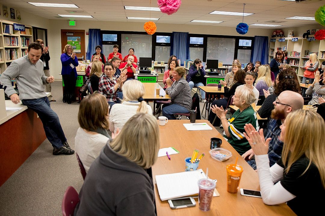 &lt;p&gt;Atlas Elementary School staff give a round of applause after Coeur d'Alene School District Superintendent Matthew Handelman, left, announced on Friday at Atlas that the school was named a National Title 1 Distinguished School for &quot;outstanding student performance.&quot;&lt;/p&gt;