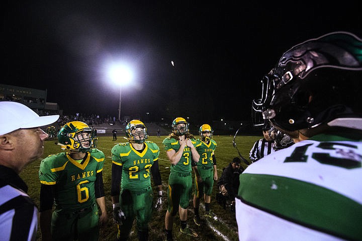 &lt;p&gt;LOREN BENOIT/Press Lakeland High School football players from left, Ryan Pote, Jared McDaniel, Owen Dickens, and Wyatt Gatten watch as a coin flip in mid-air before a playoff game against Blackfoot High School on Friday, Nov. 4, 2016 at Lakeland High School.&lt;/p&gt;