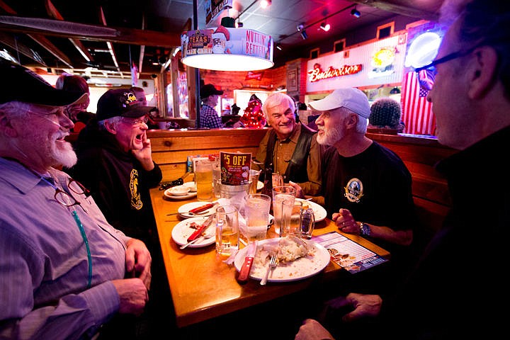 &lt;p&gt;From left, Navy veteran Bob Shannon, Marines veteran Richard Wright, Air Force veteran Louie Quiring, and Army veterans Bob Kasun and Doug Jones laugh while reminiscing on Friday, Nov. 11, 2016 while enjoying free meals at Texas Roadhouse in Coeur d'Alene. The Coeur d'Alene restaurant alone served more than 1,500 free meals to veterans and active-duty military personnel for Veterans Day.&lt;/p&gt;