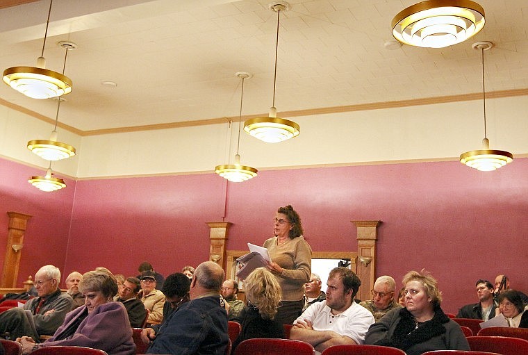 Lerah Parker addresses EPA officials during a meeting examining risk assessment in Libby. Parker and her husband, Mel, owned a nursery business at the former W.R. Grace vermiculite screening plant property 10 years ago. The Parkers had to vacate their land because of asbestos contamination.