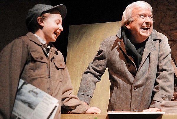 Halle Conroy, left, and Sean Morgan share a joke before rehearsing one of their scenes in The Christmas Post on Monday at the Christian Center in Kalispell.