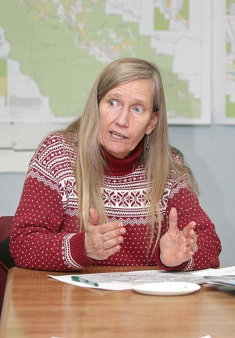 Photo by Aaric Bryan<br>Sharon Sweeney, the U.S. Forest Service ranger for the Superior District, outlines projects, under the National Environmental Policy Act, the district would be proposing for funding to the Lolo National Forest Leadership Team in January.