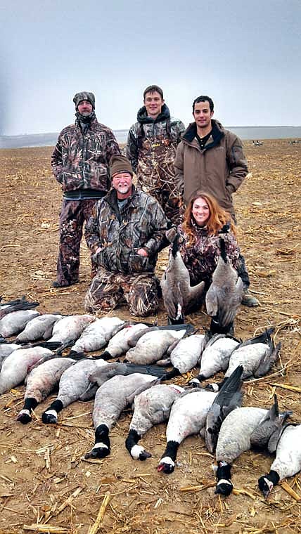 The Dennis Taylor Party, of the Olympia Area, shows limits of a goose hunt they enjoyed on Saturday, November 30, 2013 with the Meseberg Adventures Guide Service.