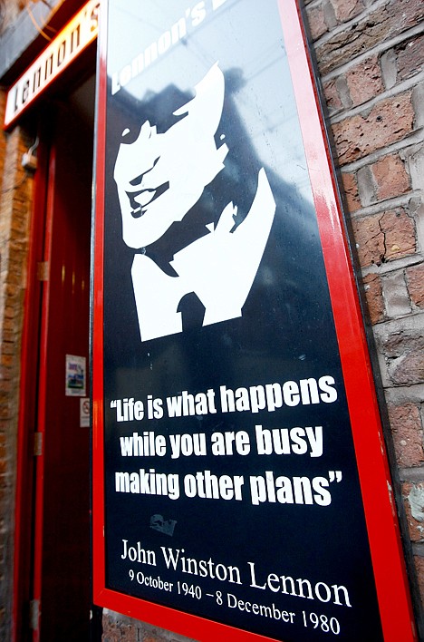 &lt;p&gt;A picture of John Lennon outside the Lennon Bar in Mathew Street, Liverpool, England, Wednesday Dec. 8, 2010. Beatles fans will mark the 30th anniversary of John Lennon's death with a candlelit vigil at the city's European Peace Monument, which is dedicated to John Lennon.&lt;/p&gt;