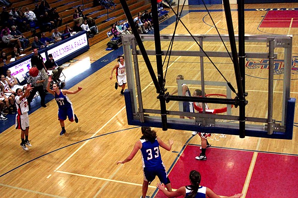 Behind the basket