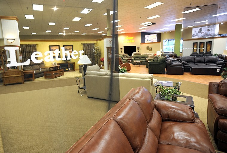 A selection of leather furniture sits near the Room Groups and Home Theater section at Al&#146;s Furniture in Evergreen.