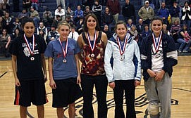The girls All-Tournament Team: MVP Diamond LaDeaux, Kelsey Beagley, Kim Marich, Lindsey Salmi and Makayla Becker.
