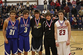 The boys All-Tournament Team: MVP Garrett Reinschmidt, Jaron Laws, Taylor Firestone, Zack Malinak and Tyrell Wilkinson.