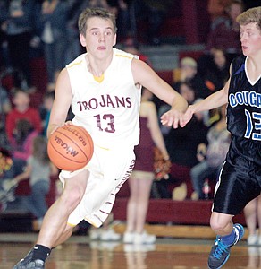 &lt;p&gt;A wild Gage Tallmadge drives in, shot won't go, 4th quarter with 6 minutes remaining vs. Stillwater Christian Cougars, 12-12-13.&lt;/p&gt;