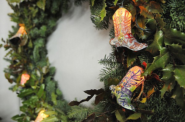 Detail of a decorated wreath at the Snow Line Tree Company in Kalispell.
