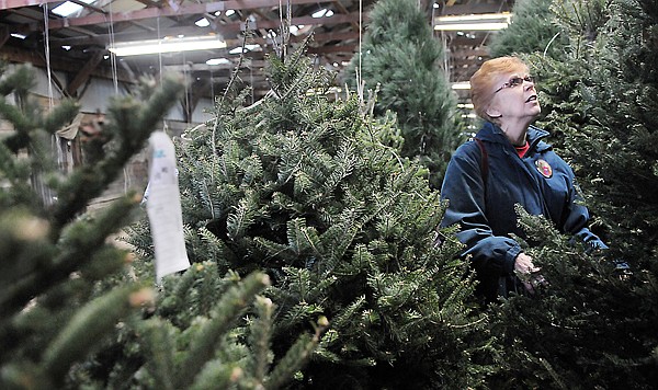 Lana Shura of Kalispell buying a tree at Snow Line Tree Company on Friday, December 10, in Kalispell. This is her first year buying from Snow Line.