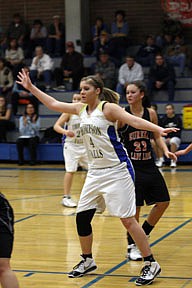 Sophomore forward Kelsey Fitchett posts up in a 57-35 loss to Eureka on Saturday.